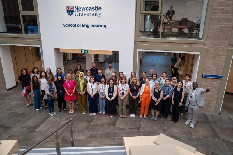 Group photo at the International Women in Engineering Day 2026 celebration, Newcastle University School of Engineering.