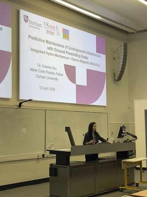 Huamei Zhu giving a session keynote talk at the UKACM 2026 Conference, University of Liverpool.